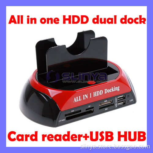 All in One 2.5" 3.5" IDE/SATA HDD Dual Dock Docking Station USB Hub Card Reader